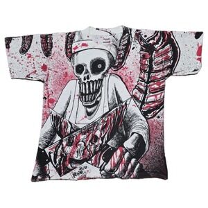 90s VTG Morbid Rags Butcher All Over‎ Print T-Shirt Mens L Single Stitch